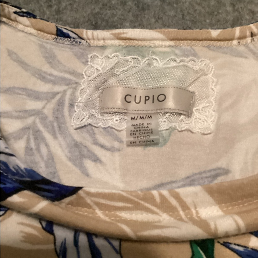 Cupio Tan Tropical Leaf Short Sleeve Shirt with Blue & Green Accents C20 - Picture 2 of 5